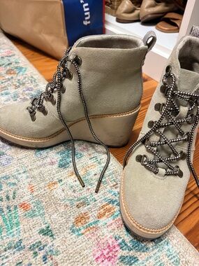 Toms Taupe Suede Lace-Up Booties